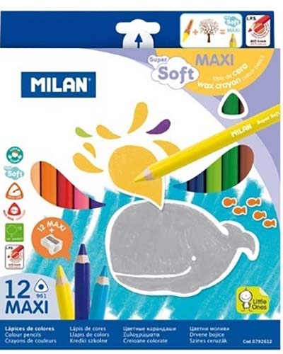 CRAYONES LARGOS TRIANGULARES MILÁN X 12 CUERPO DE MADERA