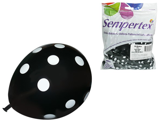 Globo Puntos R-12 Negro/Blanco Polka Dots Sempertex *50 Pz